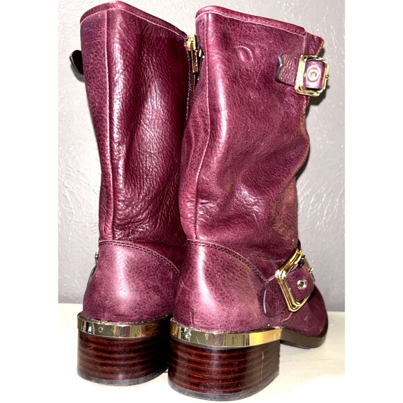 Vince Camuto Windy Women's Leather Moto Boot Harness Detail MidCalf 8M Burgundy - Picture 4 of 8